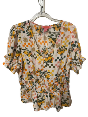 🐕‍🦺Coco & Shay White Floral Lemon Smocked Peplum Top size 1XL GUC